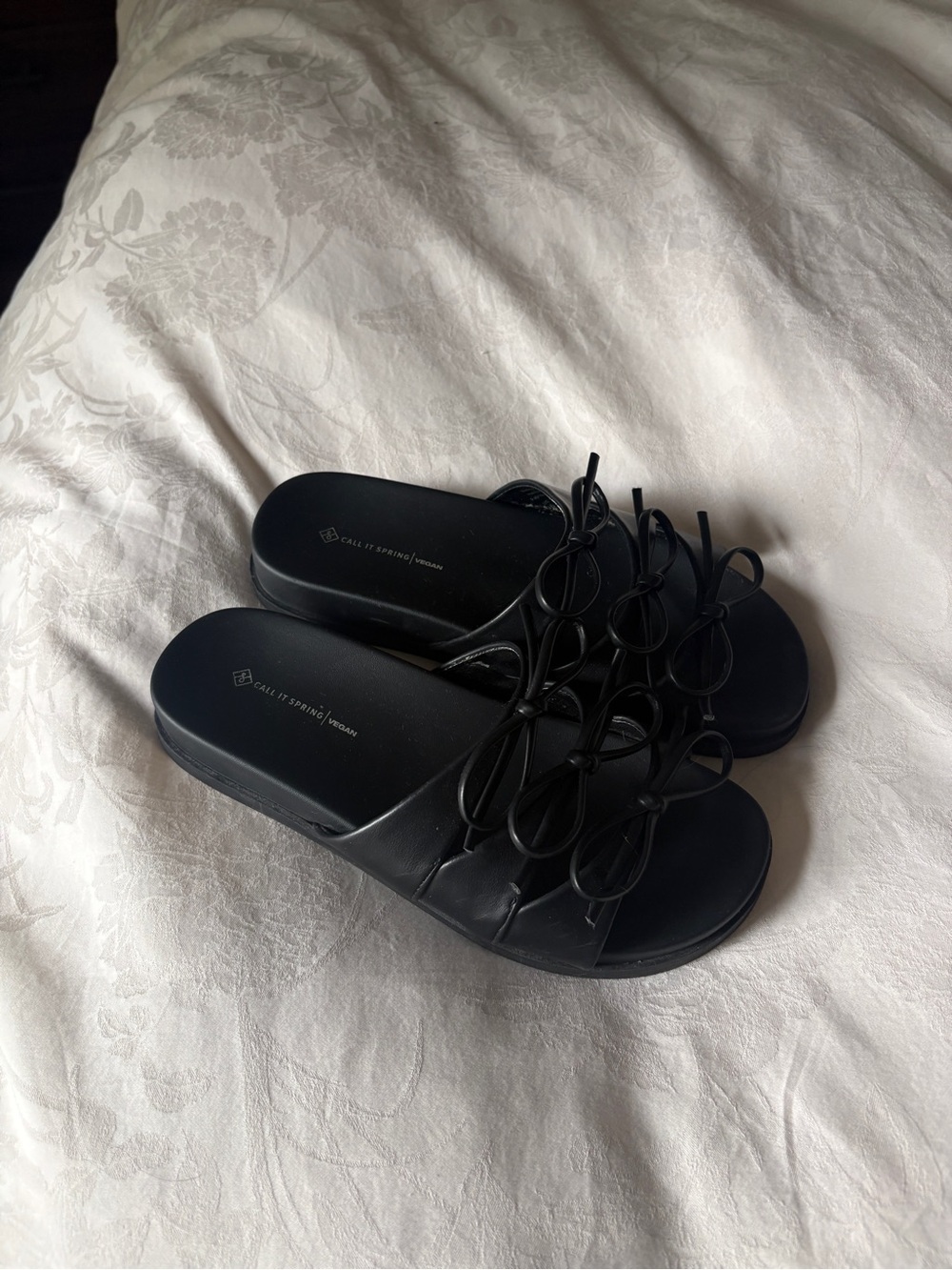 Call It Spring Black Bow Slide Sandals